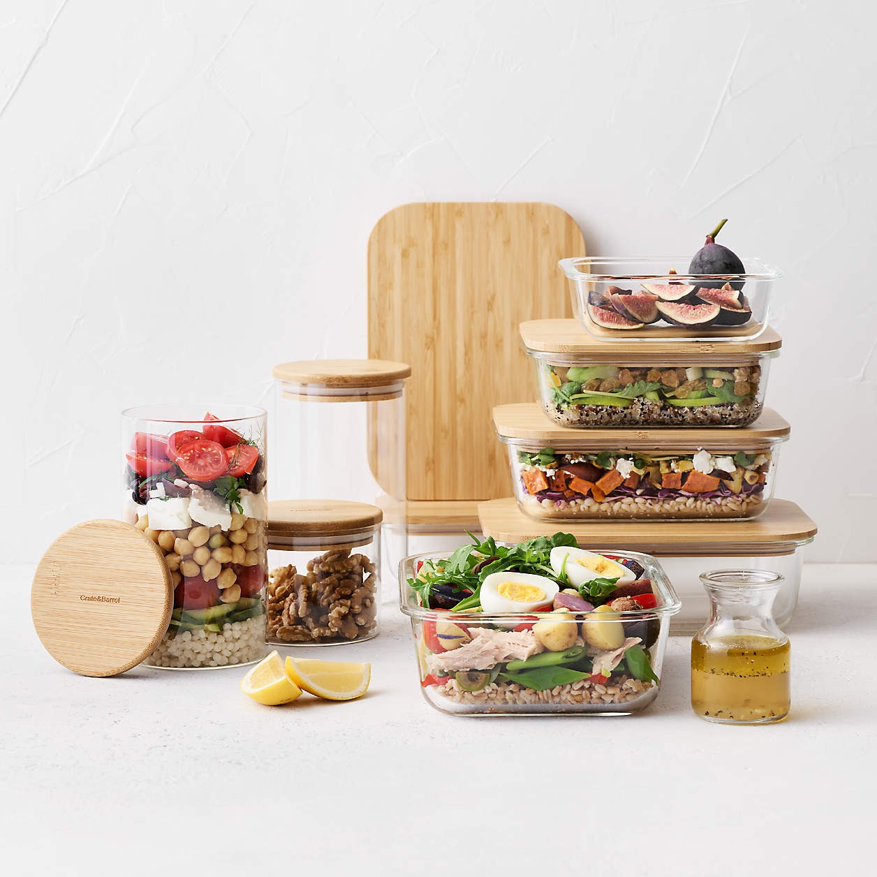 Glass Meal-Prep Containers with Bamboo Lids (Set of 5)
